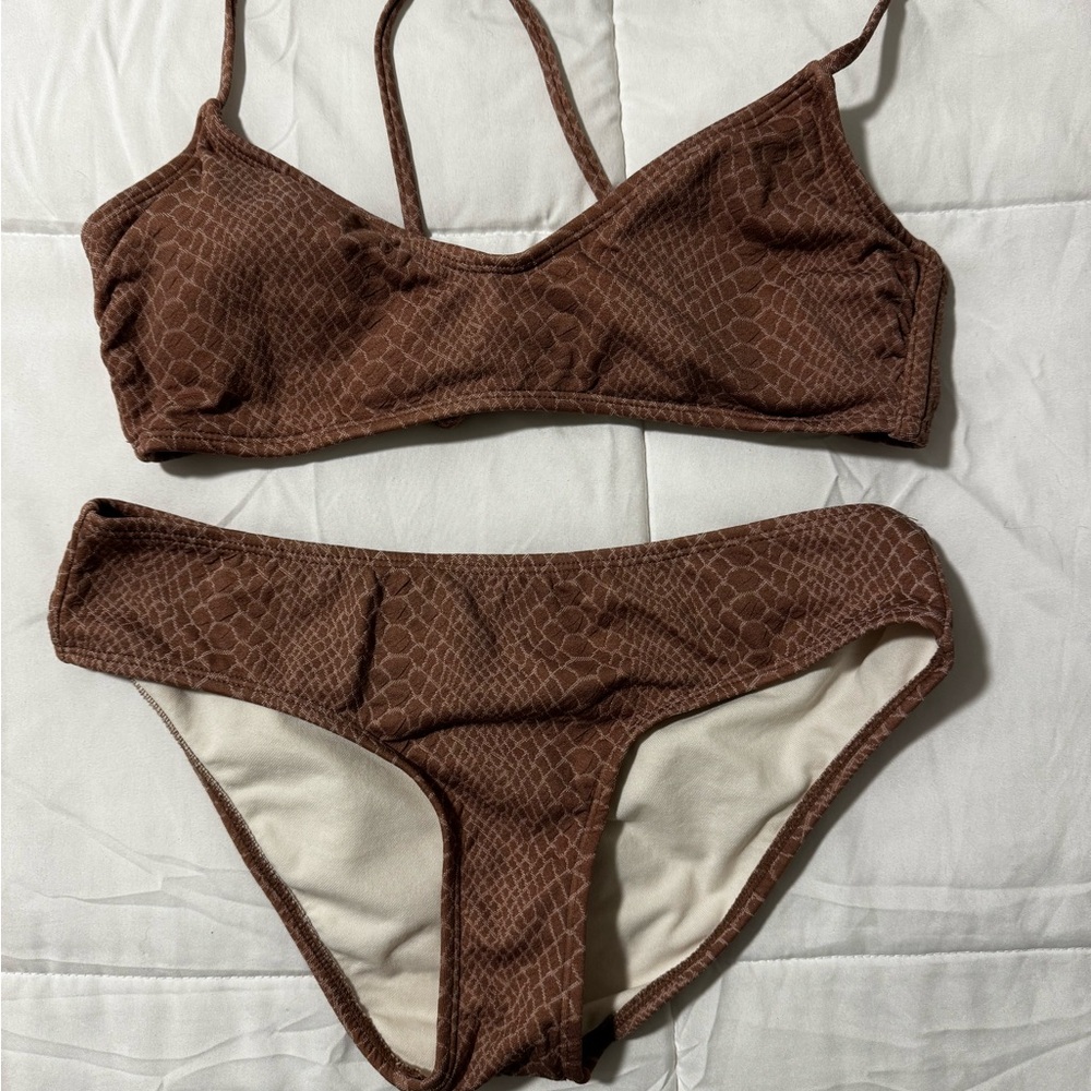 Brown Textured Women's Bikini Set